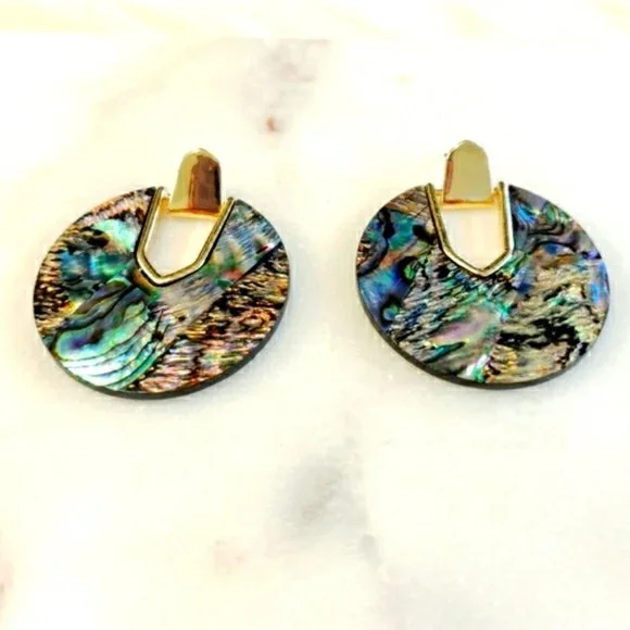 New Anthro Green and Golden Round Resin Earrings - Picture 2 of 4
